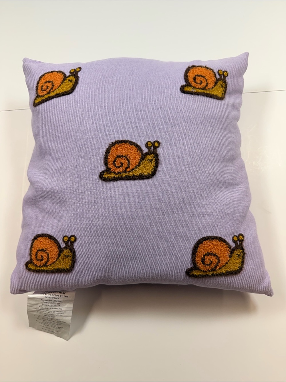 Lavender Snail Embroidered Throw Pillow 16x16